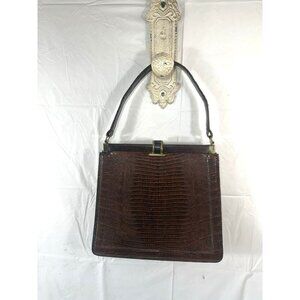 VINTAGE ESCORT BAG GENUINE LIZARD BROWN STRUCTURED FRAME HANDBAG SATCHEL VTG